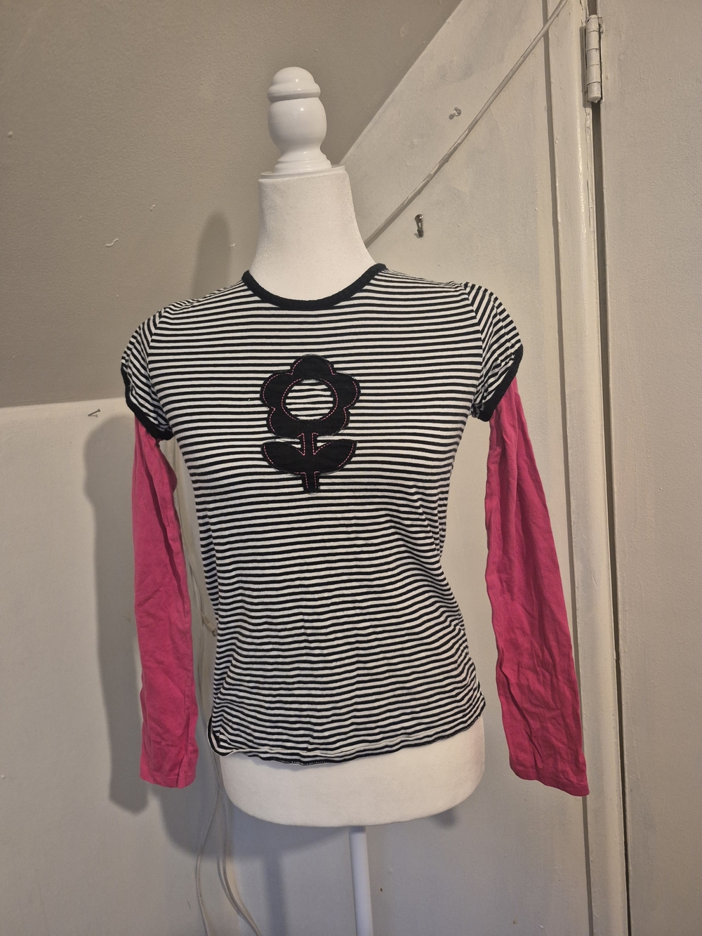 Y2k Striped Contrast Sleeve Tee